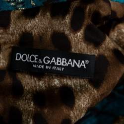 Pre Owned Dolce & Gabbana Metallic Green Jacquard Embellished Midi Dress M