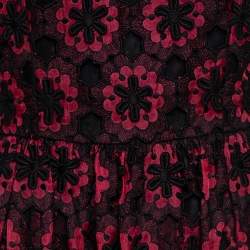 مملوكة مسبقًا Dolce & Gabbana Black & Maroon Floral Lace Applique Midi Dress M