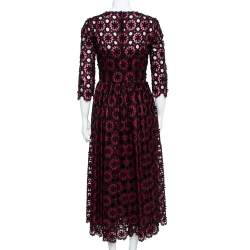 مملوكة مسبقًا Dolce & Gabbana Black & Maroon Floral Lace Applique Midi Dress M