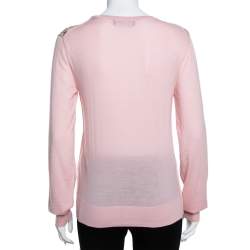 Pre Owned Dolce & Gabbana Pink Rose Applique Cashmere Pullover L