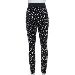 Pre Owned Dolce & Gabbana Monochrome Polka Dot Crepe Leggings M