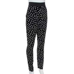 Pre Owned Dolce & Gabbana Monochrome Polka Dot Crepe Leggings M