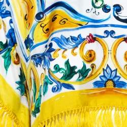 مملوكة مسبقًا توب قصير دولتشي أند غابانا حرير أصفر طباعة ماجوليس بشراشيب مقاس صغير - سمول