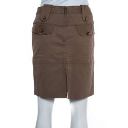 Pre Owned Dolce & Gabbana Brown Cotton Button Detail Mini Skirt S