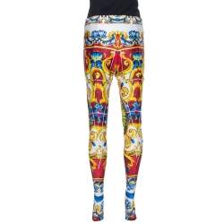 Pre Owned Dolce & Gabbana Multicolor Majolica Print Jersey Footed Leggings L
