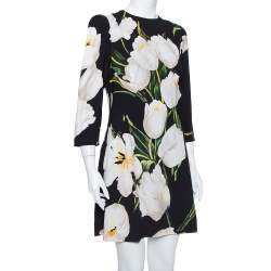 Pre Owned Dolce & Gabbana Black Printed Crepe Sheath Dress XL