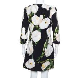 Pre Owned Dolce & Gabbana Black Printed Crepe Sheath Dress XL