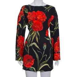 Dolce & Gabbana Black and Red Floral Printed Long Sleeve Tunic M