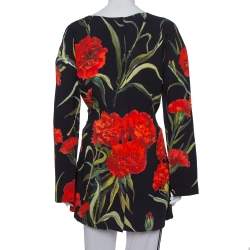 Dolce & Gabbana Black and Red Floral Printed Long Sleeve Tunic M