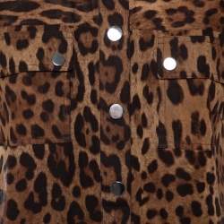 Pre Owned Dolce & Gabbana Brown Animal Printed Cotton Collared Shift Dress L