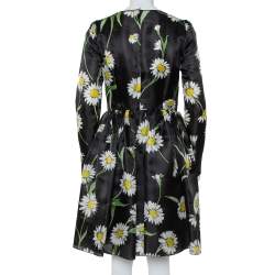 Pre Owned Dolce & Gabbana Black Sunflower Printed Silk Flared Dress M