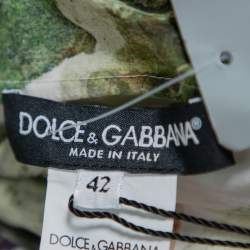 مملوكة مسبقًا Dolce & Gabbana Green Fig Printed Cotton Off Shoulder Tiered Mini Dress M