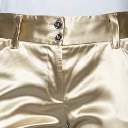 Pre Owned Dolce & Gabbana Gold Satin Contrast Trim Pants S