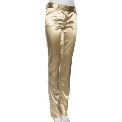 Pre Owned Dolce & Gabbana Gold Satin Contrast Trim Pants S