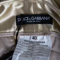 Pre Owned Dolce & Gabbana Gold Satin Contrast Trim Pants S