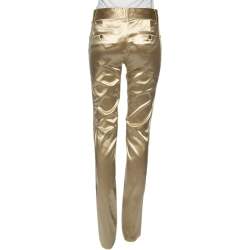 Pre Owned Dolce & Gabbana Gold Satin Contrast Trim Pants S