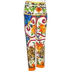 Dolce & Gabbana Multicolored Printed Cotton Pleated Detail Pants S