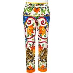 Dolce & Gabbana Multicolored Printed Cotton Pleated Detail Pants S