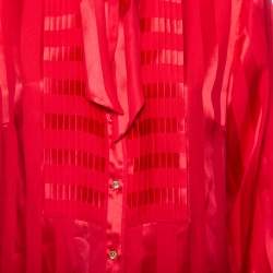 Dolce & Gabbana Red Striped Silk Neck Scarf Detail Button Front Shirt M