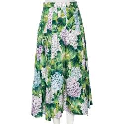 Pre Owned Dolce & Gabbana Hydrangea Printed Cotton High Waist Wide Leg Pants S