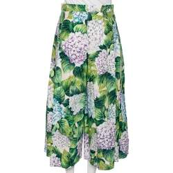 Pre Owned Dolce & Gabbana Hydrangea Printed Cotton High Waist Wide Leg Pants S