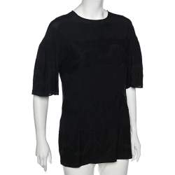 Pre Owned Dolce & Gabbana Black Silk & Lace Bell Sleeve Top L