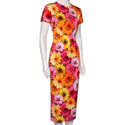 Pre Owned فستان دولتشي أند غابانا ميدي حرير مطبوع ديزي متعدد الألوان مقاس صغير