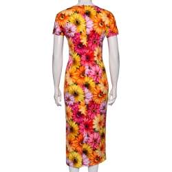 Pre Owned فستان دولتشي أند غابانا ميدي حرير مطبوع ديزي متعدد الألوان مقاس صغير