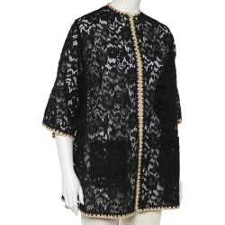 Pre Owned Dolce & Gabbana Black Lace Contrast Trim Hook Front Shrug M