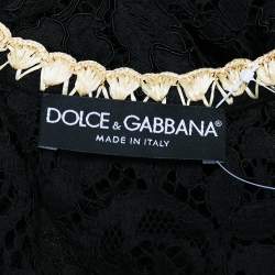 Pre Owned Dolce & Gabbana Black Lace Contrast Trim Hook Front Shrug M