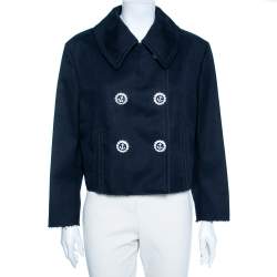 Pre Owned Dolce & Gabbana Navy Blue Cotton Double Breasted Cropped Jacket L