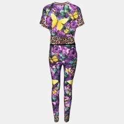 Pre Owned Dolce & Gabbana x Khaled Khaled Multicolor Jersey Crop Top Leggings Set M