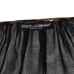 Pre Owned Dolce & Gabbana Brown Leopard Printed Silk Pleated Puffed Sleeve Dress L
