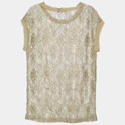Pre Owned Dolce & Gabbana Green Floral Lace Top M