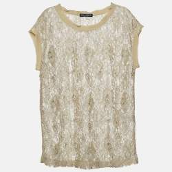 Dolce & Gabbana Green Floral Lace Top M