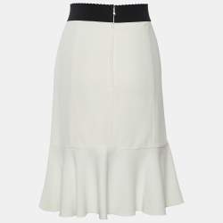 Pre Owned Dolce & Gabbana White Crepe Flared Skirt M