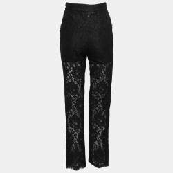 Pre Owned Dolce & Gabbana Black Lace Straight Pants S Waist: 34"