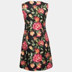 Pre Owned Dolce & Gabbana Black Floral Print Jacquard Sheath Dress S