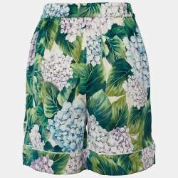 Pre Owned Dolce & Gabbana Green Hydrangea Printed Silk Pajama Shorts S