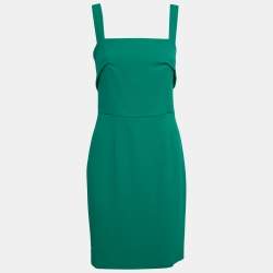 Pre Owned Dolce & Gabbana Green Crepe Square Neck Midi Dress M