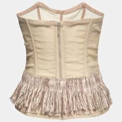 Pre Owned Dolce & Gabbana Beige Tulle Overlay Fringe Trimmed Corset M