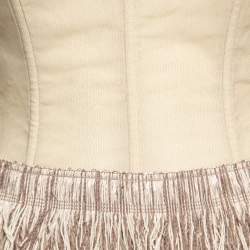 Pre Owned Dolce & Gabbana Beige Tulle Overlay Fringe Trimmed Corset M