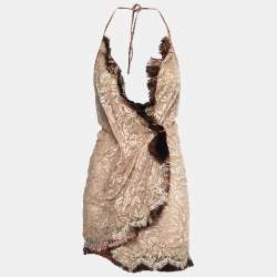 Pre Owned Dolce & Gabbana Beige Lace Fringe Trim Mini Dress M