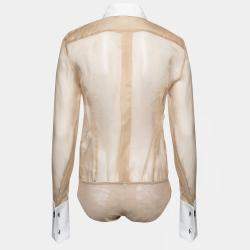 Pre Owned Dolce & Gabbana Beige Silk Detachable Collar Bodysuit Shirt M