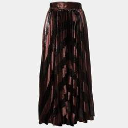 Pre Owned Dolce & Gabbana Brown Velvet Pleated Skirt S