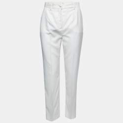 مملوكة مسبقًا Dolce & Gabbana White Wool Side Stripe Tapered Trousers S