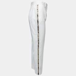مملوكة مسبقًا Dolce & Gabbana White Wool Side Stripe Tapered Trousers S