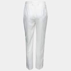 مملوكة مسبقًا Dolce & Gabbana White Wool Side Stripe Tapered Trousers S