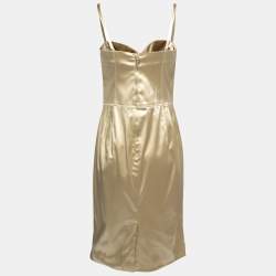 Pre Owned Dolce & Gabbana Champagne Gold Stretch Satin Bustier Bodycon Dress M