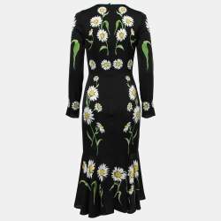 Pre Owned Dolce & Gabbana Black Floral Printed Silk Long Sleeve Dress M